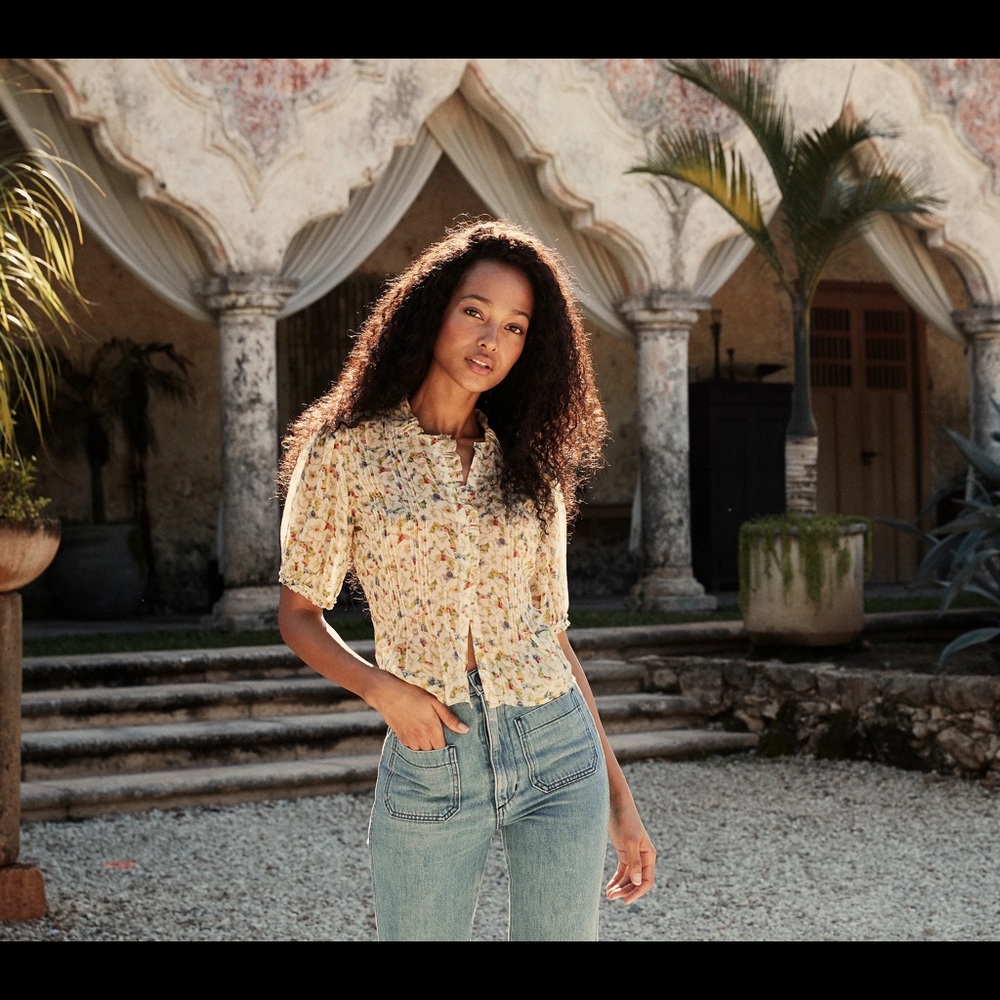 New Doen Bird Top Yellow Victoria Floral XS